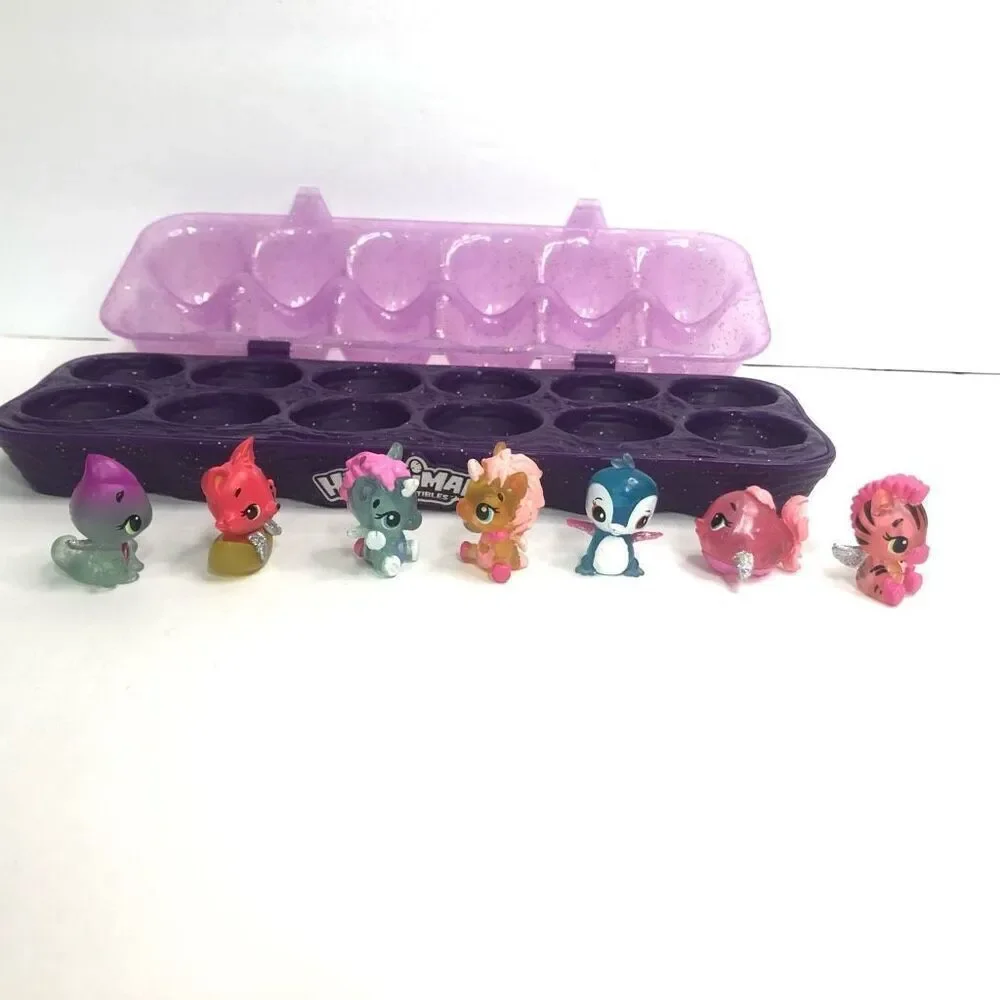 hatchimals colleeggtibles lot of 7 w/ purple glitter case collectible miniatures